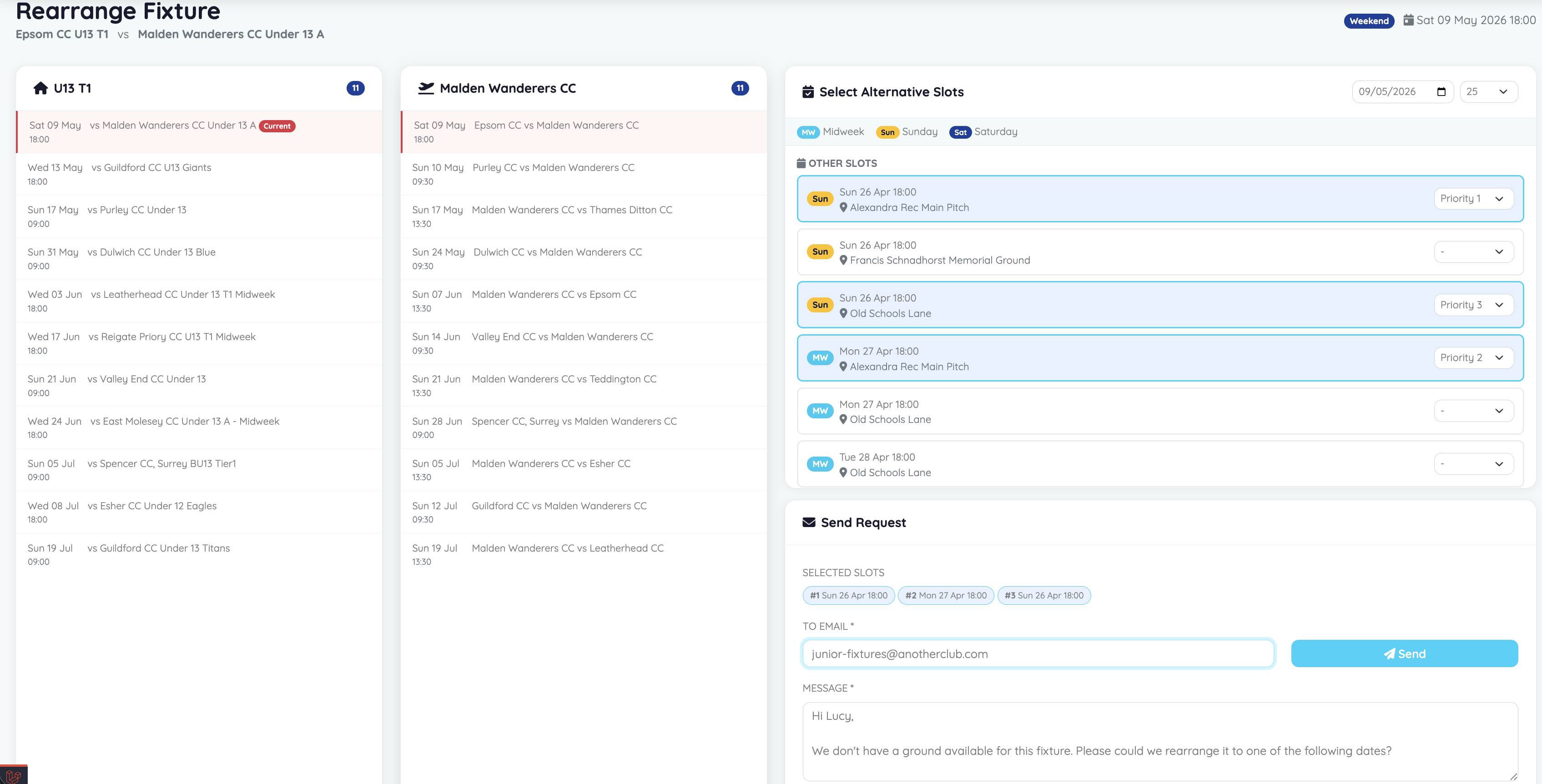 Rearrange Request Screen